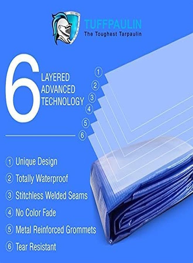 TUFFPAULIN 24FT X 10FT 200 GSM Blue Extra Strong Virgin Tarpaulin Tirpal Tadpatri Tharpai Thadika Mulching Sheet, UV Resistant Eyelets, 100% Waterproof, 6 Layer 3D Rib Technology - Image 3